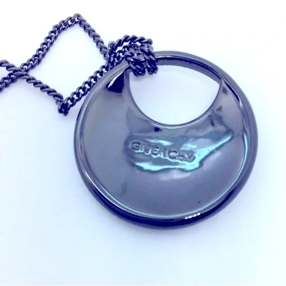 [Givenchy] Hematite Tone Pave Black Rhinestone Pendant Adjustable Necklace - Picture 8 of 9